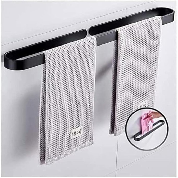 Wall- Mounted Black, self- Adhesive Bathroom Towel bar, Cabinet Space Aluminum Rust Towel Rack (Size : 60cm)