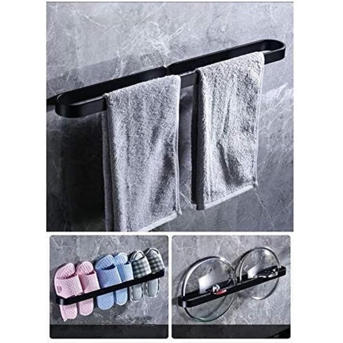 Wall- Mounted Black, self- Adhesive Bathroom Towel bar, Cabinet Space Aluminum Rust Towel Rack (Size : 60cm)
