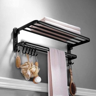 Black Bathroom Decorative Towel Rack self-Adhesive, Retro Double Towel Rack Storage Rack Wall- Mounted with 5 Hooks (Size : 60cm)