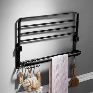 Black Bathroom Decorative Towel Rack self-Adhesive, Retro Double Towel Rack Storage Rack Wall- Mounted with 5 Hooks (Size : 60cm)