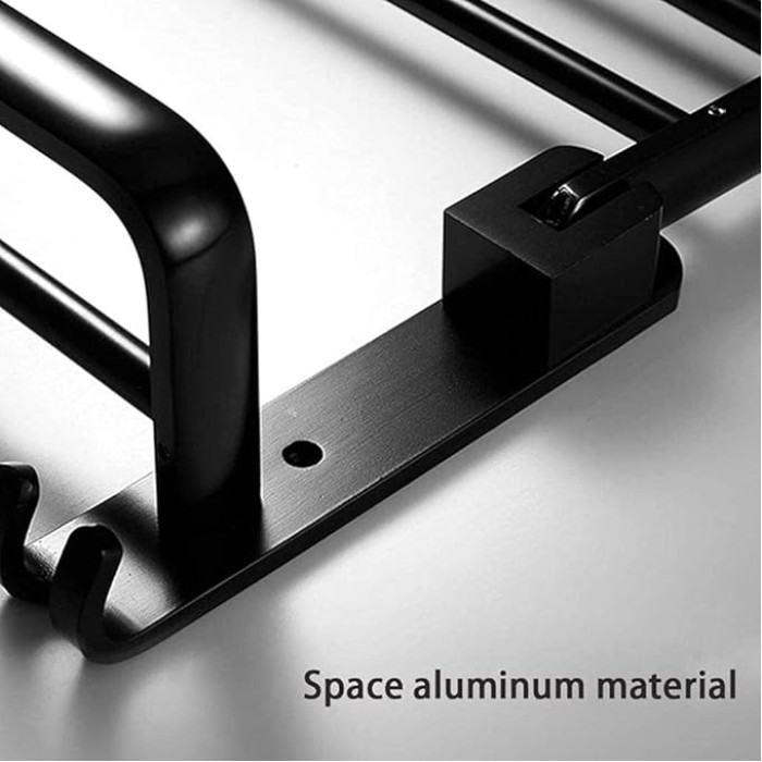 Black Bathroom Decorative Towel Rack self-Adhesive, Retro Double Towel Rack Storage Rack Wall- Mounted with 5 Hooks (Size : 60cm)