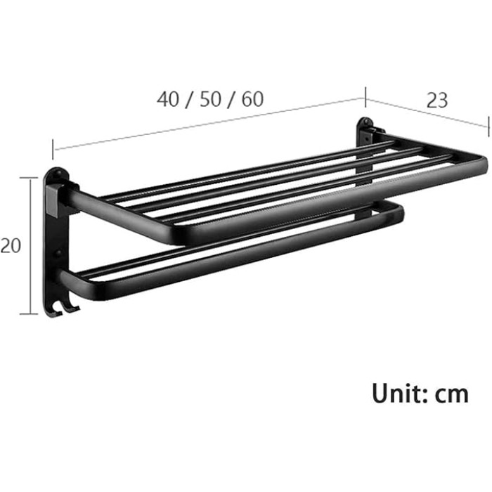 Black Bathroom Decorative Towel Rack self-Adhesive, Retro Double Towel Rack Storage Rack Wall- Mounted with 5 Hooks (Size : 60cm)