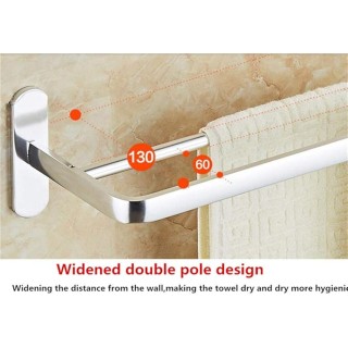 Drill Free Towel Bars,Space Aluminum 3M Self Adhesive Bright Towel Rack,Single Pole Double Towel Bar for Bathroom Bedroom Kitchen Office-A 60Cm(24Inch)/D/60Cm(24Inch)
