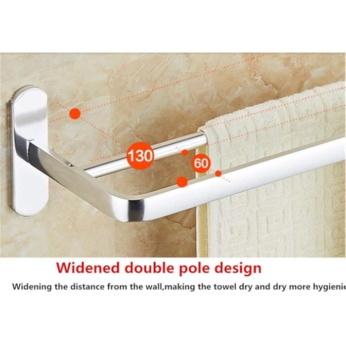 Drill Free Towel Bars,Space Aluminum 3M Self Adhesive Bright Towel Rack,Single Pole Double Towel Bar for Bathroom Bedroom Kitchen Office-A 60Cm(24Inch)/D/60Cm(24Inch)