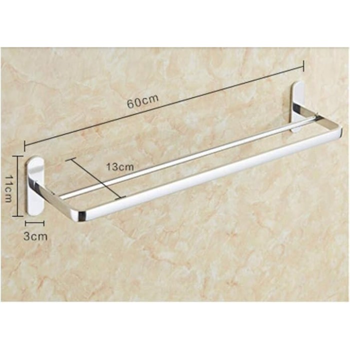 Drill Free Towel Bars,Space Aluminum 3M Self Adhesive Bright Towel Rack,Single Pole Double Towel Bar for Bathroom Bedroom Kitchen Office-A 60Cm(24Inch)/D/60Cm(24Inch)