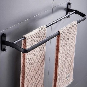 Bathroom Rack Towel Rack with 2 Wall- Mounted Towel Racks, 24 inches, Matte Black Finish, 8 kg Maximum self-Adhesive