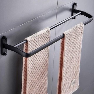 Bathroom Rack Towel Rack with 2 Wall- Mounted Towel Racks, 24 inches, Matte Black Finish, 8 kg Maximum self-Adhesive