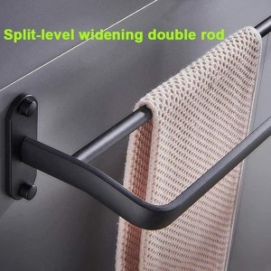 Bathroom Rack Towel Rack with 2 Wall- Mounted Towel Racks, 24 inches, Matte Black Finish, 8 kg Maximum self-Adhesive