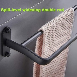 Bathroom Rack Towel Rack with 2 Wall- Mounted Towel Racks, 24 inches, Matte Black Finish, 8 kg Maximum self-Adhesive