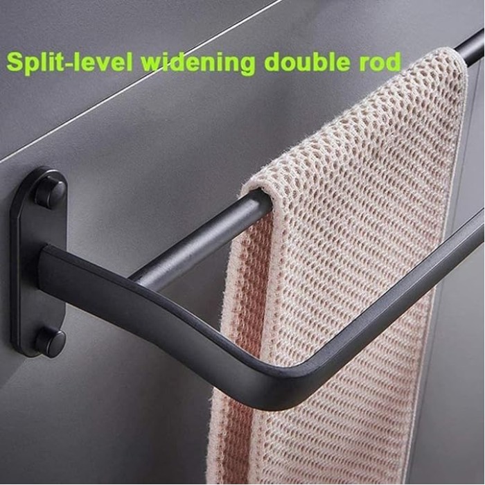Bathroom Rack Towel Rack with 2 Wall- Mounted Towel Racks, 24 inches, Matte Black Finish, 8 kg Maximum self-Adhesive