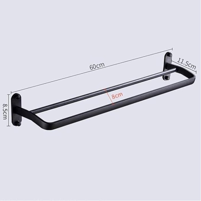 Bathroom Rack Towel Rack with 2 Wall- Mounted Towel Racks, 24 inches, Matte Black Finish, 8 kg Maximum self-Adhesive