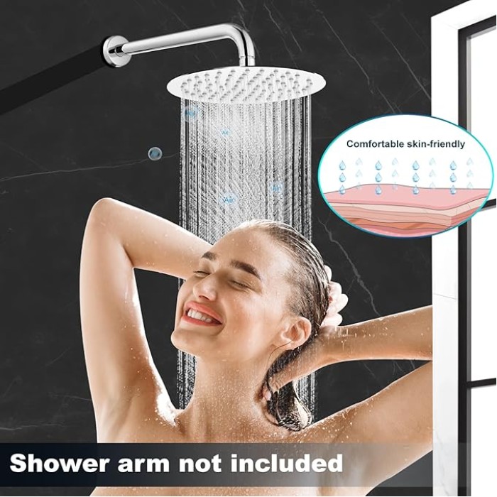 Round Rainfall Shower Head High Pressure Stainless Steel Waterfall Large Rain Shower Head Ultra Thin Design,Polish Chrome 12 Inch