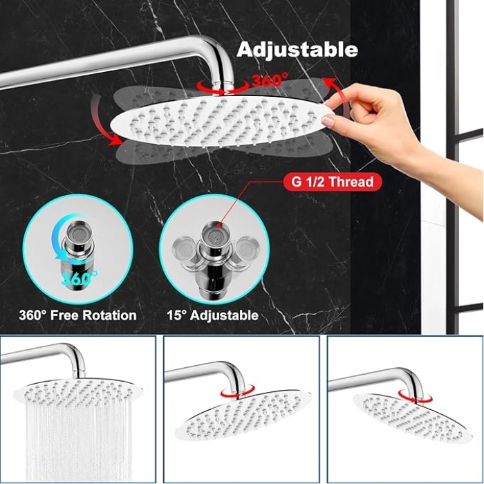 Round Rainfall Shower Head High Pressure Stainless Steel Waterfall Large Rain Shower Head Ultra Thin Design,Polish Chrome 12 Inch