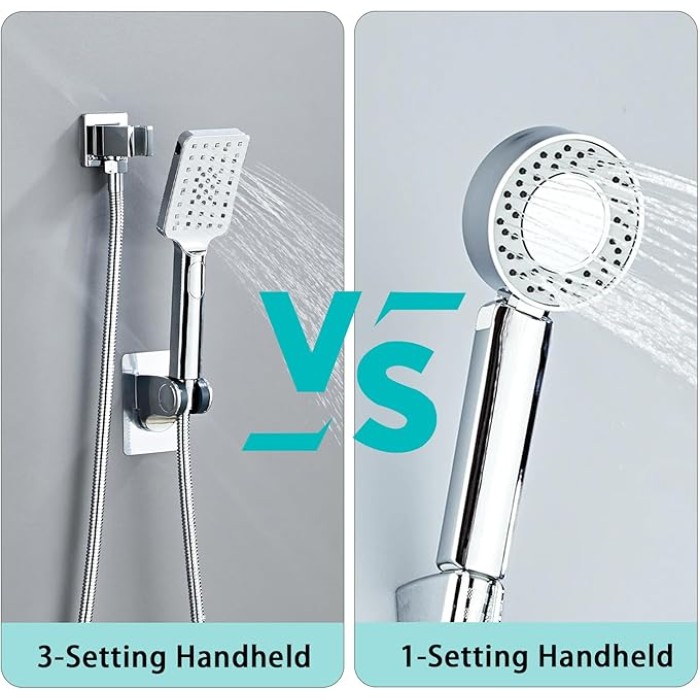 8 Inch Ceiling Mount Shower Faucet Set, Polish Chrome Rainfall Shower System, Square Rain Shower Head with Handheld Spray Combo Ceiling, Silver Rainfall Shower Faucet Fixtures (3-Setting)