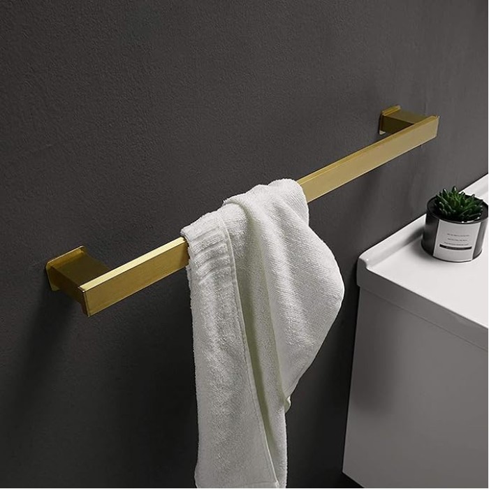 Towel Rack,Self-Adhesive or Screw Fixing,Space Aluminum Brushed Golden Towel Rack,Polished Surface Treatment,Household Wall-Mounted Bathroom Towel Rack/40Cm