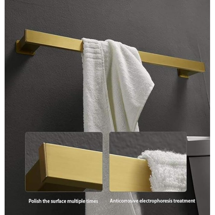 Towel Rack,Self-Adhesive or Screw Fixing,Space Aluminum Brushed Golden Towel Rack,Polished Surface Treatment,Household Wall-Mounted Bathroom Towel Rack/40Cm