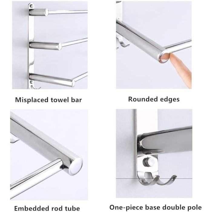 Towel Rack,Wall Mounted Towel Bar,Towel Rail Self Adhesive,Stainless Steel Towel Shelf,for Kitchen Bathroom40/50-60/70/80/90Cm-50Cm-2_Rod/40Cm-3 Pole