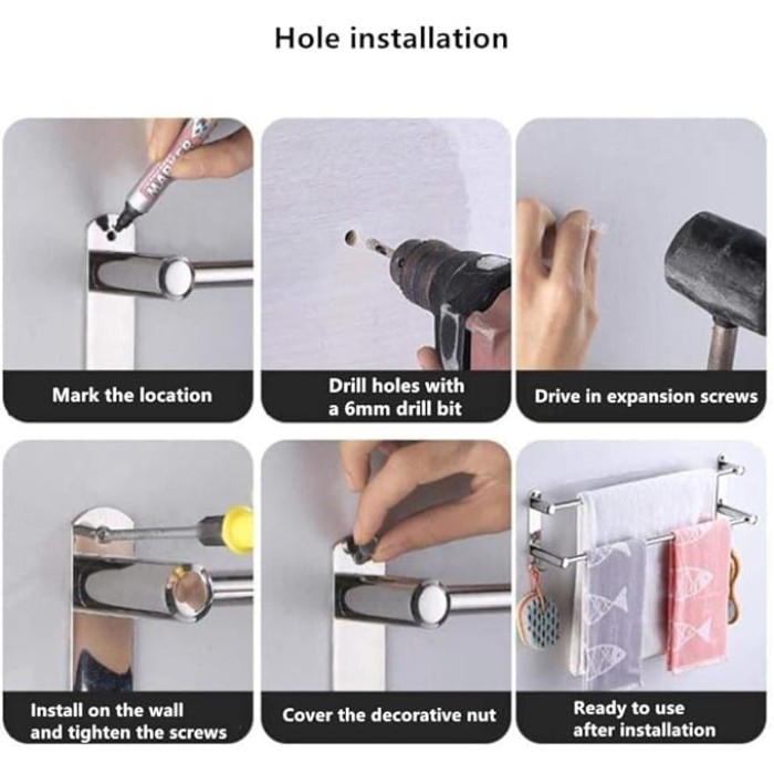 Towel Rack,Wall Mounted Towel Bar,Towel Rail Self Adhesive,Stainless Steel Towel Shelf,for Kitchen Bathroom40/50-60/70/80/90Cm-50Cm-2_Rod/40Cm-3 Pole