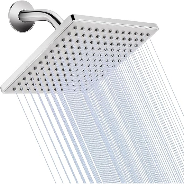8'' Fixed Rain Shower Head- Rainfall- Super Dense 120+ Nozzles Jet- Luxury Modern Look– Square Chrome Angle Adjustable Shower Head Replacement