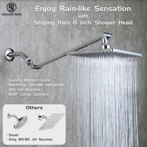 8'' Fixed Rain Shower Head- Rainfall- Super Dense 120+ Nozzles Jet- Luxury Modern Look– Square Chrome Angle Adjustable Shower Head Replacement