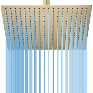 Rainfall Shower Head, 16 Inch Square Ceiling Mount Shower Head, Extra Large Stainless Steel Shower Head, Ultra Thin Waterfall Showerhead, Brushed Gold