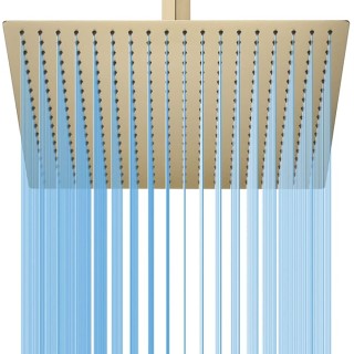 Rainfall Shower Head, 16 Inch Square Ceiling Mount Shower Head, Extra Large Stainless Steel Shower Head, Ultra Thin Waterfall Showerhead, Brushed Gold