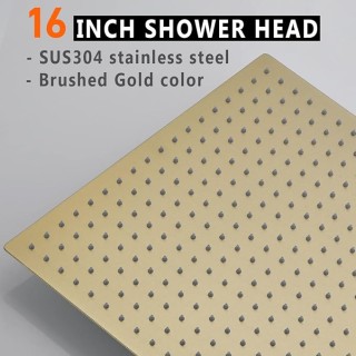 Rainfall Shower Head, 16 Inch Square Ceiling Mount Shower Head, Extra Large Stainless Steel Shower Head, Ultra Thin Waterfall Showerhead, Brushed Gold