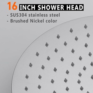 16 Inch Rainfall Shower Head, Stainless Steel Round Shower Head, Extra Large Ceiling Mount Shower Heads, Brushed Nickel