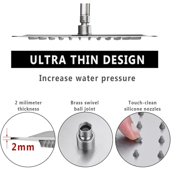16 Inch Rainfall Shower Head, Stainless Steel Round Shower Head, Extra Large Ceiling Mount Shower Heads, Brushed Nickel
