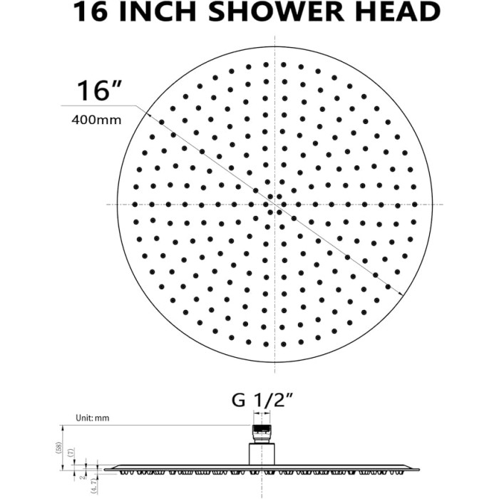 16 Inch Rainfall Shower Head, Stainless Steel Round Shower Head, Extra Large Ceiling Mount Shower Heads, Brushed Nickel