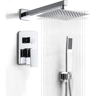 Chrome Shower System 10 Inch, Rain Shower Head with Handheld Spray, Luxury Rain Shower Set Square Wall Mount for Bathroom with Rain Shower and Handheld Shower System