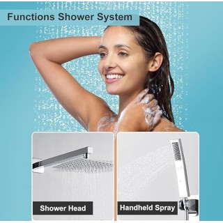 Chrome Shower System 10 Inch, Rain Shower Head with Handheld Spray, Luxury Rain Shower Set Square Wall Mount for Bathroom with Rain Shower and Handheld Shower System