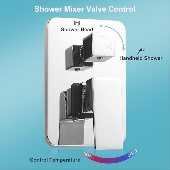 Chrome Shower System 10 Inch, Rain Shower Head with Handheld Spray, Luxury Rain Shower Set Square Wall Mount for Bathroom with Rain Shower and Handheld Shower System