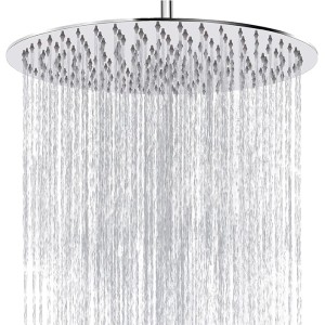 Rain Shower Head, High Flow Rainfall Showerhead Stainless Steel, Bathroom Waterfall Shower Universal Wall Ceiling Mount (12'', Chrome)