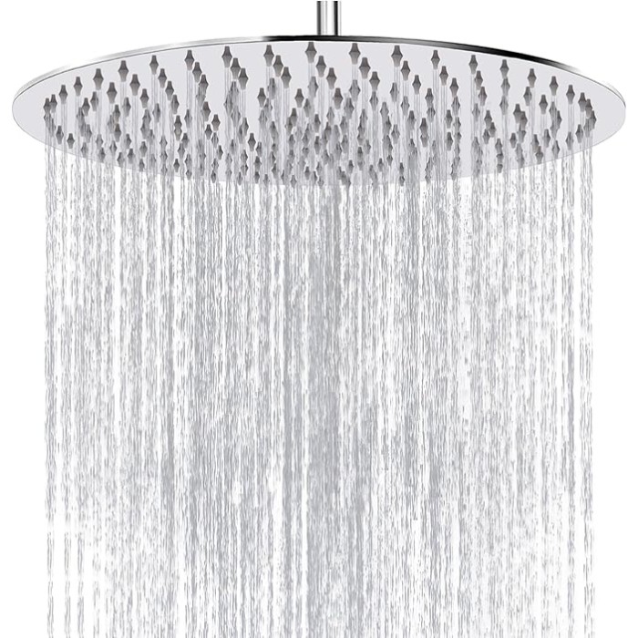 Rain Shower Head, High Flow Rainfall Showerhead Stainless Steel, Bathroom Waterfall Shower Universal Wall Ceiling Mount (12'', Chrome)