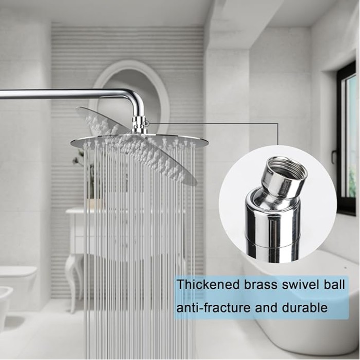 Rain Shower Head, High Flow Rainfall Showerhead Stainless Steel, Bathroom Waterfall Shower Universal Wall Ceiling Mount (12'', Chrome)