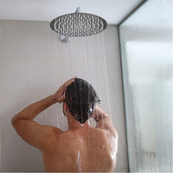 Rain Shower Head, High Flow Rainfall Showerhead Stainless Steel, Bathroom Waterfall Shower Universal Wall Ceiling Mount (12'', Chrome)