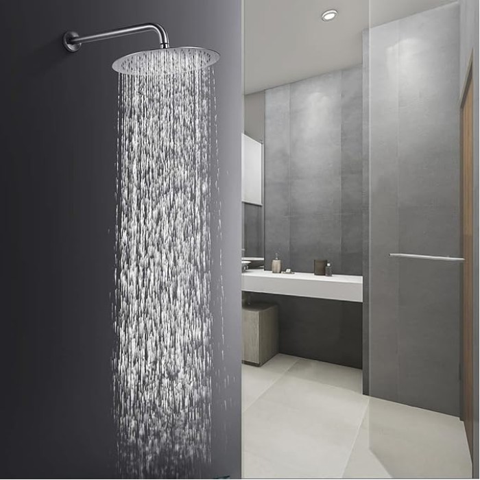 Rain Shower Head, High Flow Rainfall Showerhead Stainless Steel, Bathroom Waterfall Shower Universal Wall Ceiling Mount (12'', Chrome)