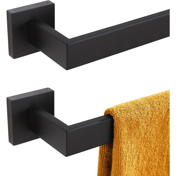 20-Inch Single Towel Bar, Bathroom Kitchen Towel Holder, Wall Mounted SUS304 Stainless Steel Towel Rack 2 Pack, Matte Black, B4003BK-L20-P2