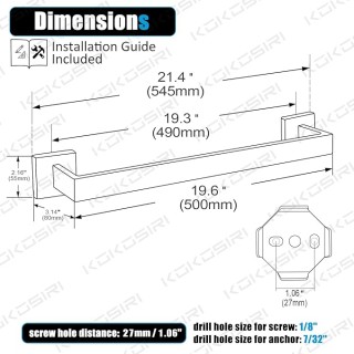 20-Inch Single Towel Bar, Bathroom Kitchen Towel Holder, Wall Mounted SUS304 Stainless Steel Towel Rack 2 Pack, Matte Black, B4003BK-L20-P2