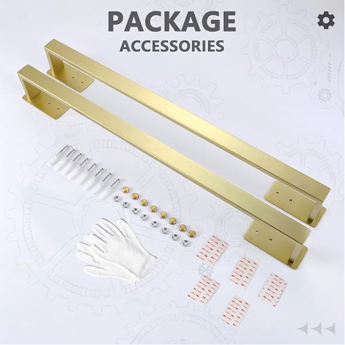 Brushed Gold Bath Towel Bars 24-Inch Self-Adhesive Towel Bar for Bathroom Wall Mounted and No Drilling Towel Rack, Sticky on Bathroom Towel Holder Stainless Steel 2 Pack, GM-A8310BG-L6P2