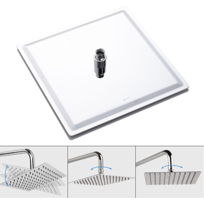 Rain Shower Head 12 Inch High Flow Large 304 Stainless Steel Rainfall Shower Heads Waterfall Bathroom Square Solid Showerhead with 144 Silicone Nozzles (Chrome Finish)