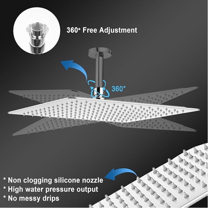 High-Pressure Square Shower Head Rainfall, Ultra Thin All Metal Rain Showerhead, 20 Inch Full Body Coverage Large Shower Head for Bathroom, Chrome