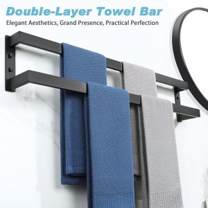Double Towel Bar 32", SUS304 Stainless Steel Towel Racks for Bathroom Wall Mounted, Space Saving Bathroom Towel Holder, Long Towel Hanger, Matte Black