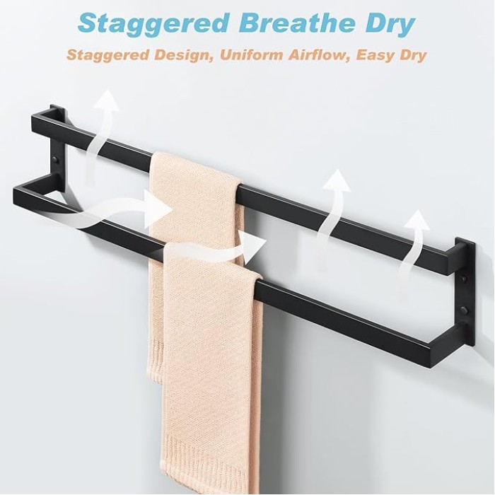 Double Towel Bar 32", SUS304 Stainless Steel Towel Racks for Bathroom Wall Mounted, Space Saving Bathroom Towel Holder, Long Towel Hanger, Matte Black