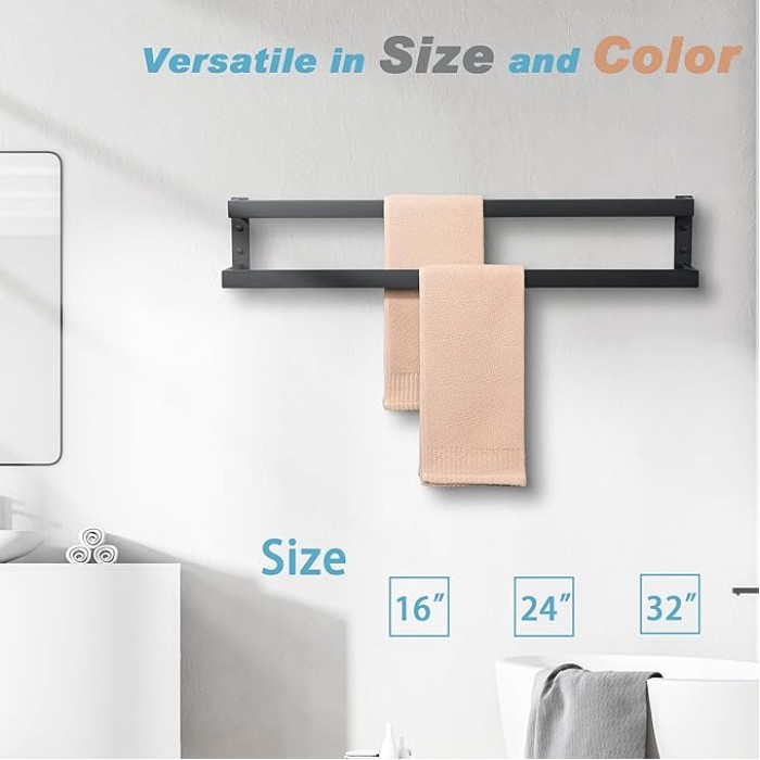 Double Towel Bar 32", SUS304 Stainless Steel Towel Racks for Bathroom Wall Mounted, Space Saving Bathroom Towel Holder, Long Towel Hanger, Matte Black