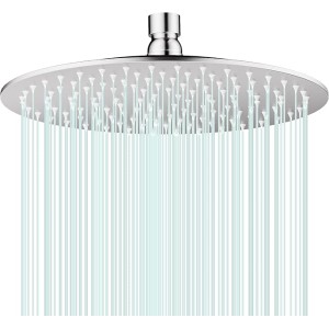 All Metal Rain Shower Head - Heavy Duty Stainless Steel, Easy Install, High Water Flow, Ultra-Thin Modern Design for Bathroom (Chrome, 10)