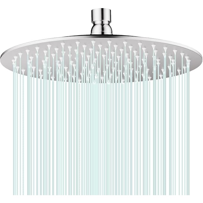 All Metal Rain Shower Head - Heavy Duty Stainless Steel, Easy Install, High Water Flow, Ultra-Thin Modern Design for Bathroom (Chrome, 10)