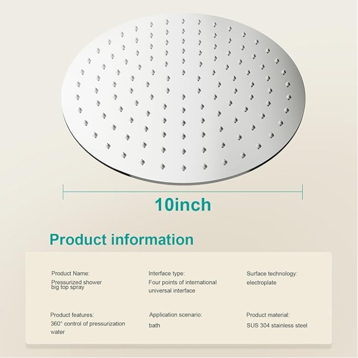 All Metal Rain Shower Head - Heavy Duty Stainless Steel, Easy Install, High Water Flow, Ultra-Thin Modern Design for Bathroom (Chrome, 10)