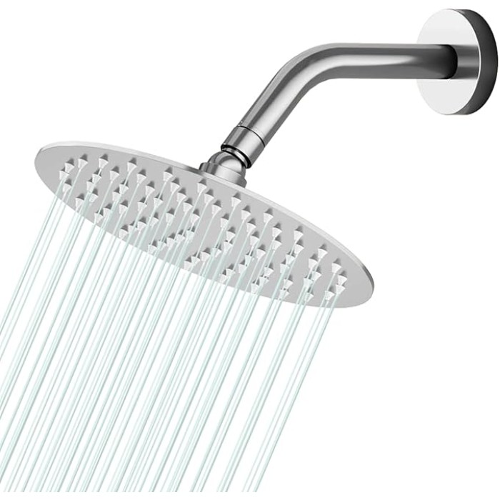 6 Inch Round Rain Shower head, High Flow Stainless Steel Rainfall Shower Head, High Pressure Design (Chrome)